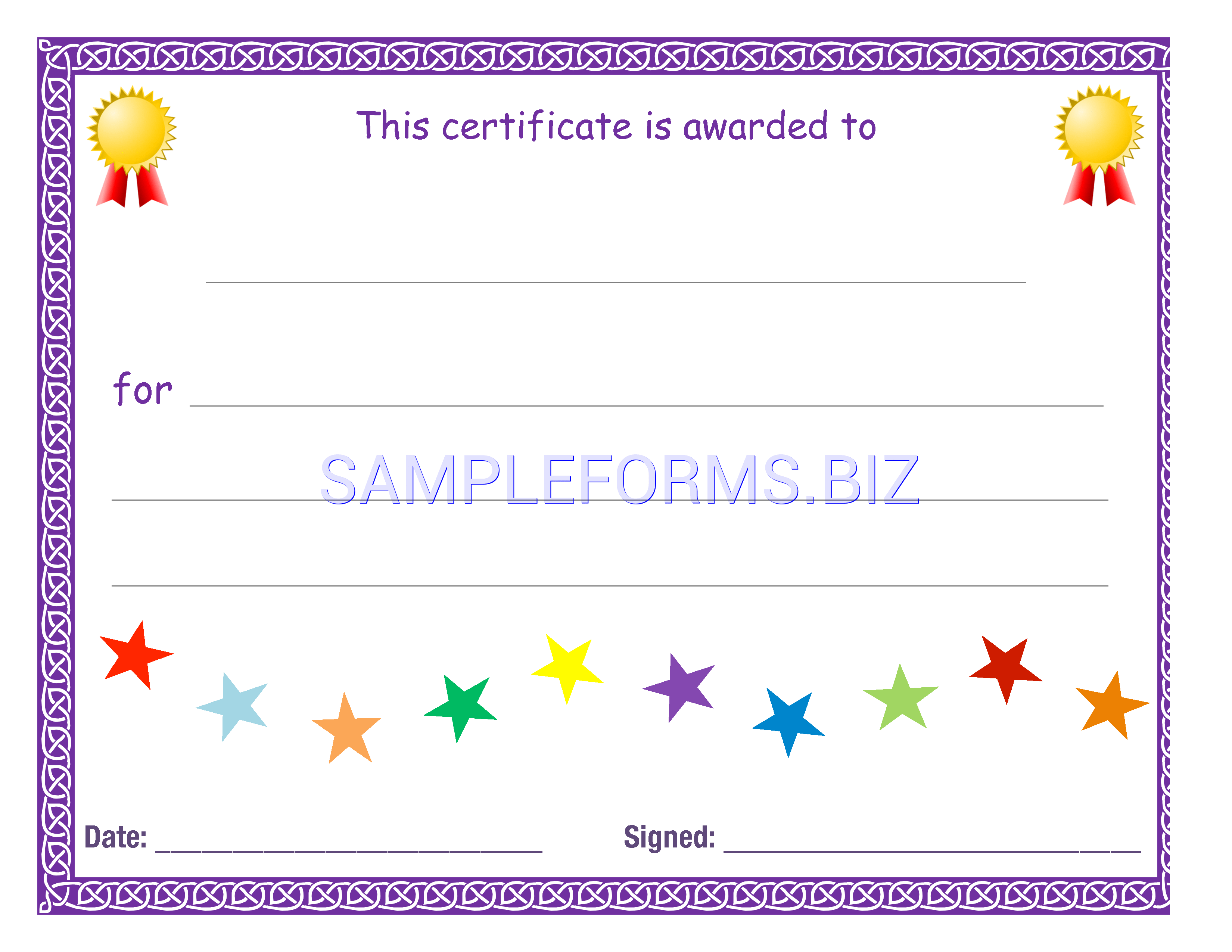 Preview free downloadable Blank Certificate (Purple Theme) in PDF (page 1)