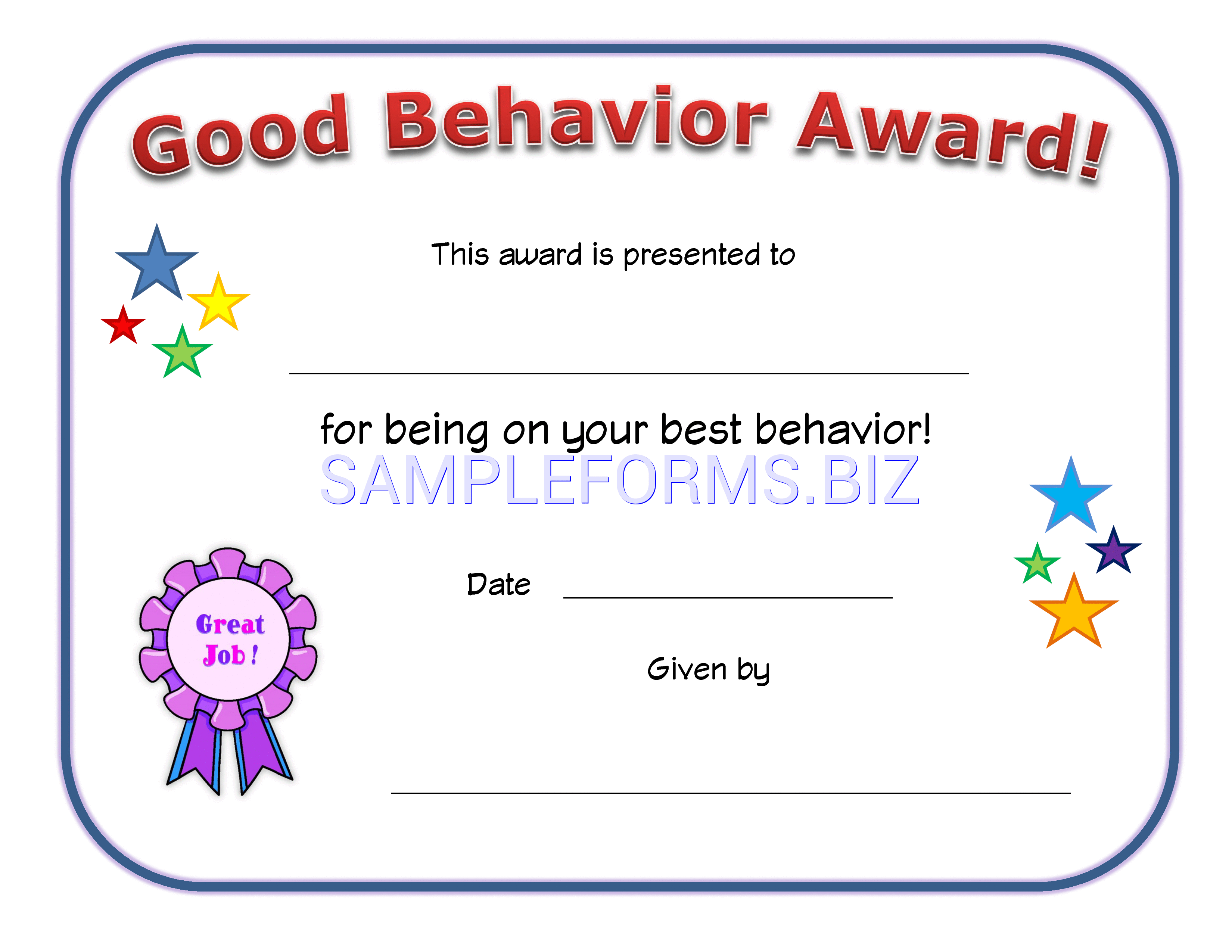 Preview free downloadable Good Behavior Certificate in PDF (page 1)