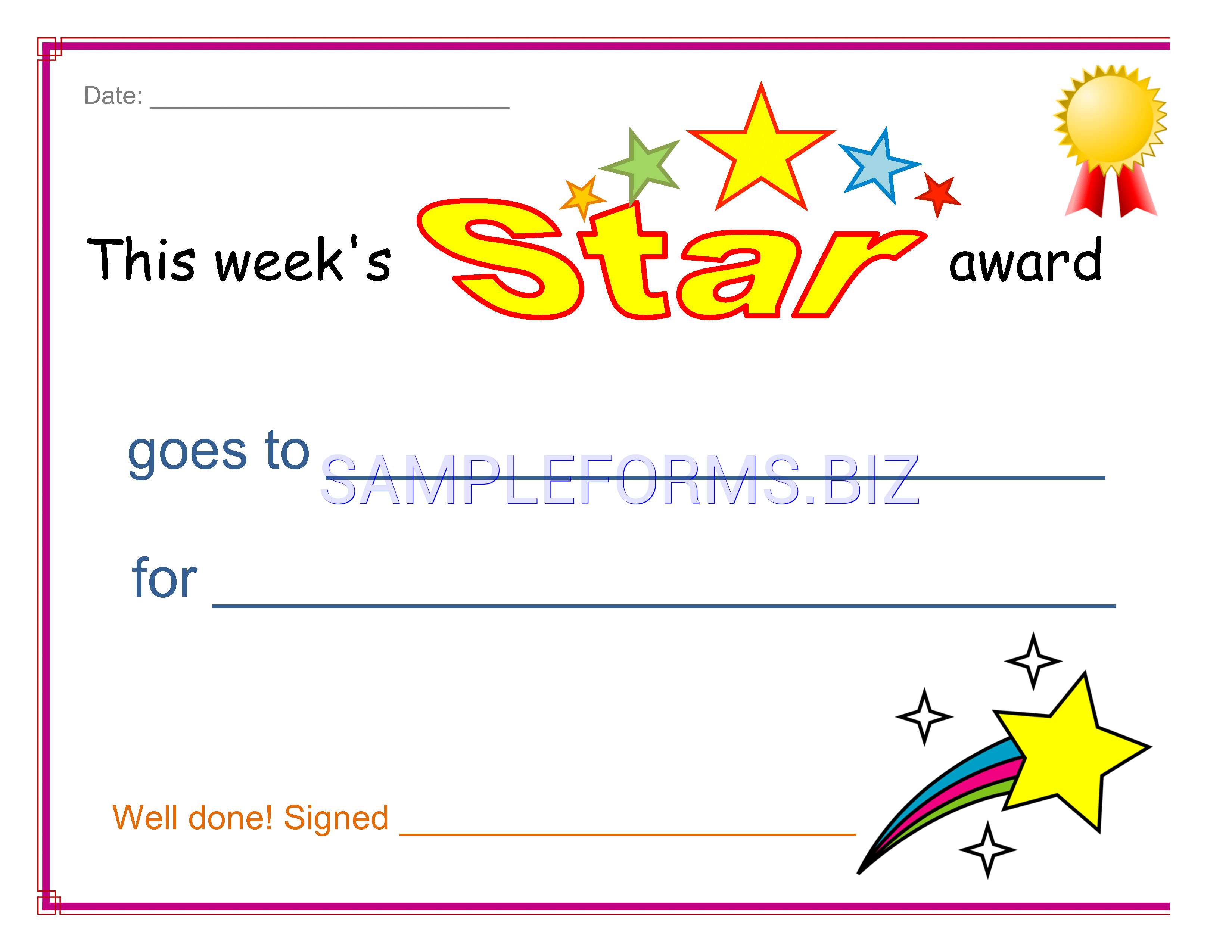 Preview free downloadable Star Award Certificate in PDF (page 1)